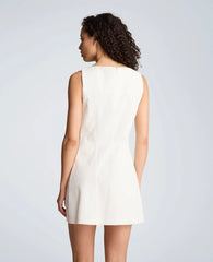 Button Front Boat Neck Sheath Short Cotton Cloque Dress