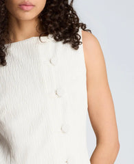 Button Front Boat Neck Sheath Short Cotton Cloque Dress