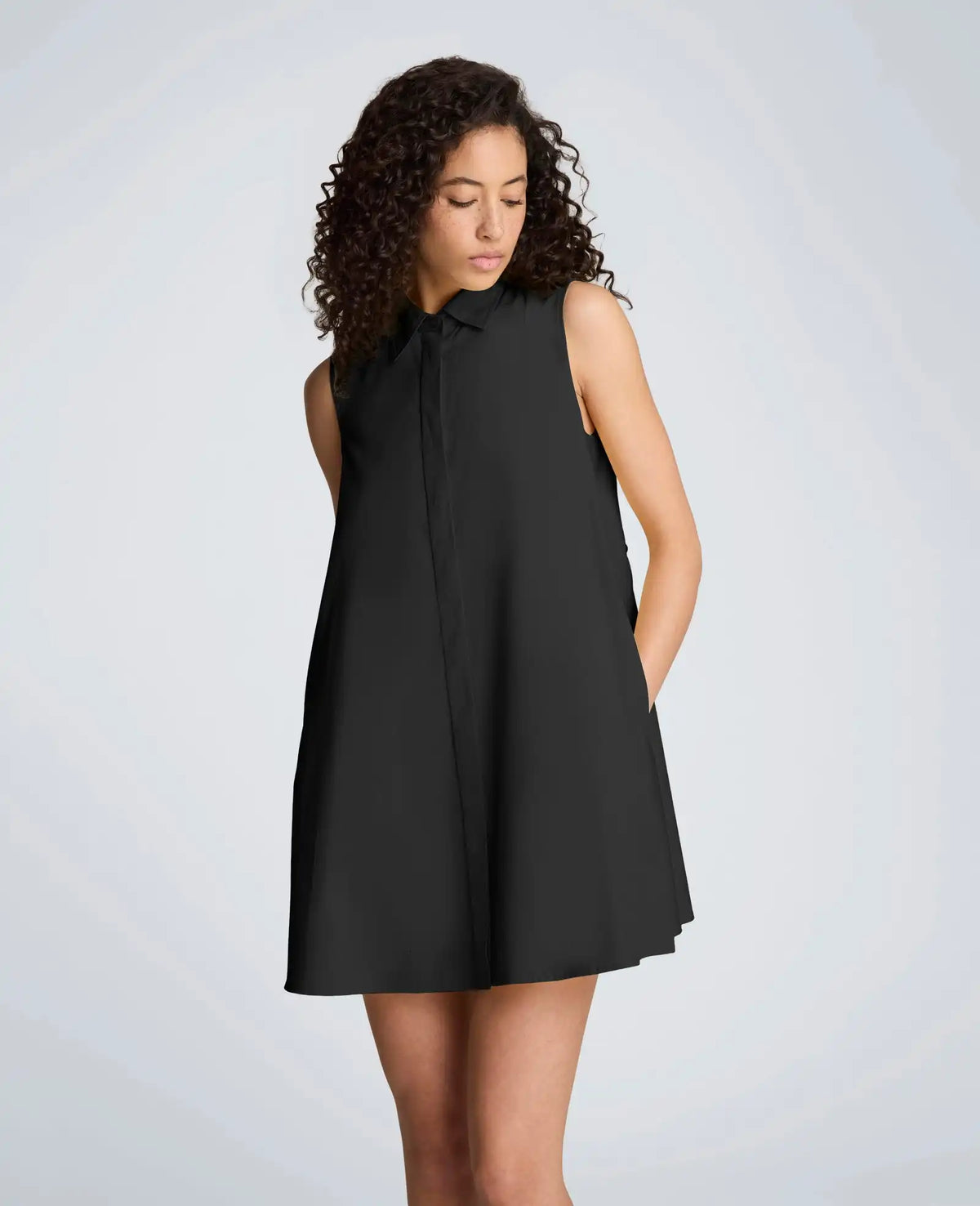 Cotton Poplin Sleeveless Trapeze Mini Dress