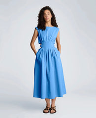 Cotton Poplin Sleeveless D-Rings Tie Midi Dress
