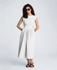 Cotton Poplin Sleeveless D-Rings Tie Midi Dress