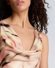 Satin Asymmetrical Hem Cowl Neck Dress