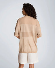 Shiny Semi Sheer Stripe Crew Neck