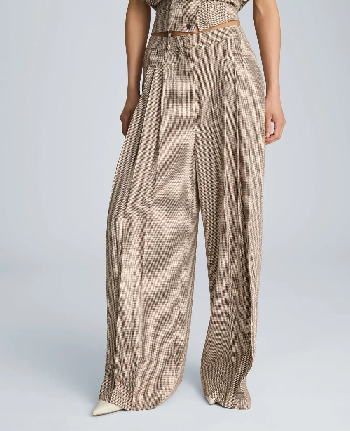 High Rise Fly Front Wide Leg Triple Pleat Pant