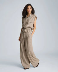 High Rise Fly Front Wide Leg Triple Pleat Pant