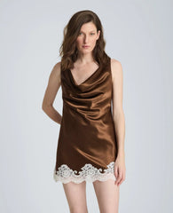 Tie Back Cowl Neck Mini Dress with Lace Hem