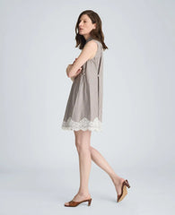 Halter Shirt Swing Dress with Lace Hem