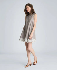 Halter Shirt Swing Dress with Lace Hem