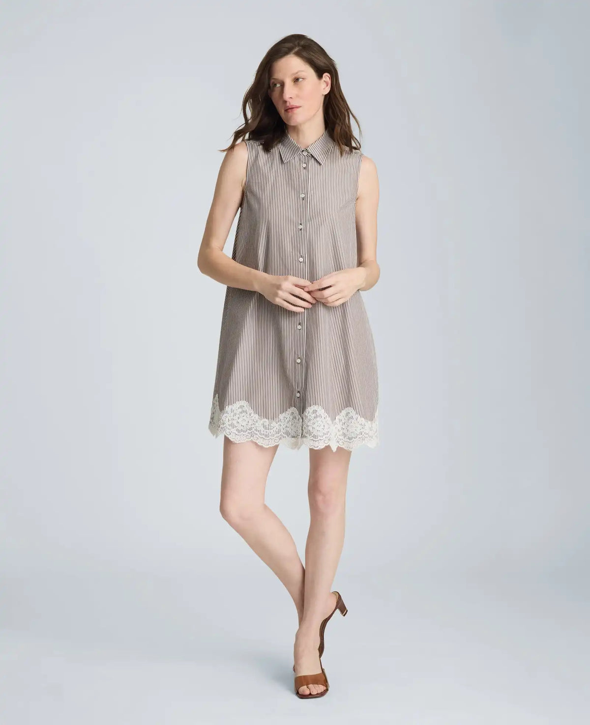 Halter Shirt Swing Dress with Lace Hem