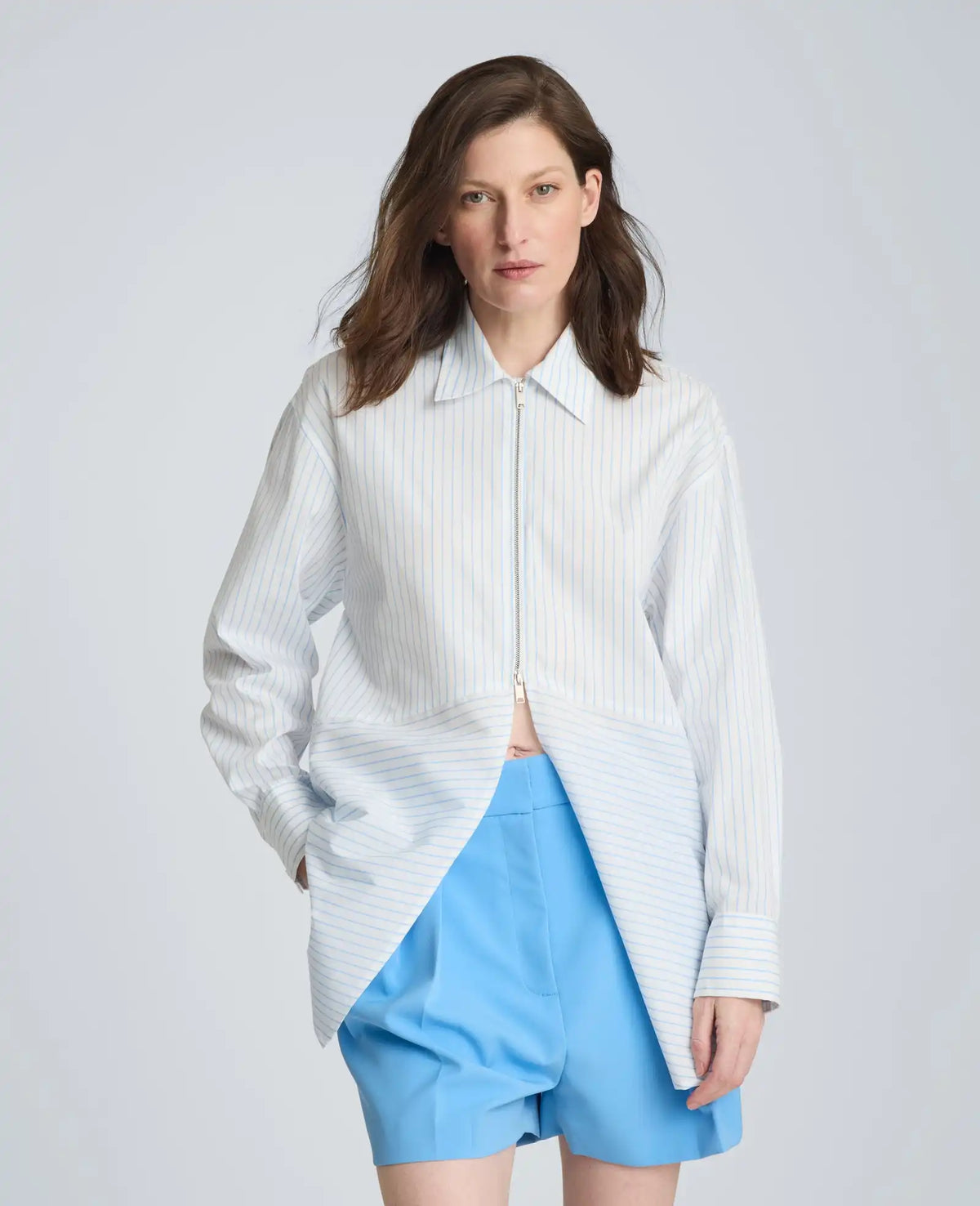 Half Zip Front Paneled Long Sleeve Shirt