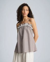 Shirred Neck Cami with Lace Trim Detail