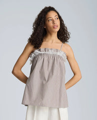 Shirred Neck Cami with Lace Trim Detail