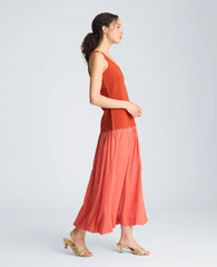 Tank Dress with Draped Woven Skirt