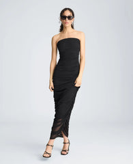 Strapless Ruched Midi Dress