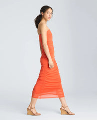 Strapless Ruched Midi Dress
