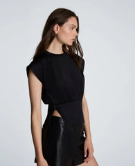 Shoulder Pleat Crewneck with Zipper Detail