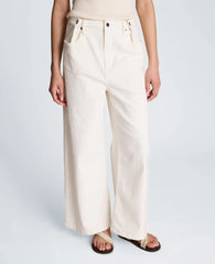 High Rise Fly Front Wide Leg Denim with Adjustable Waist