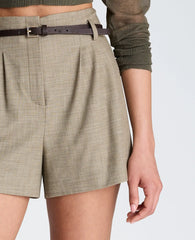 High Rise Fly Front Belt Short