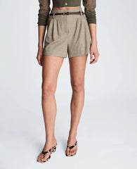 High Rise Fly Front Belt Short