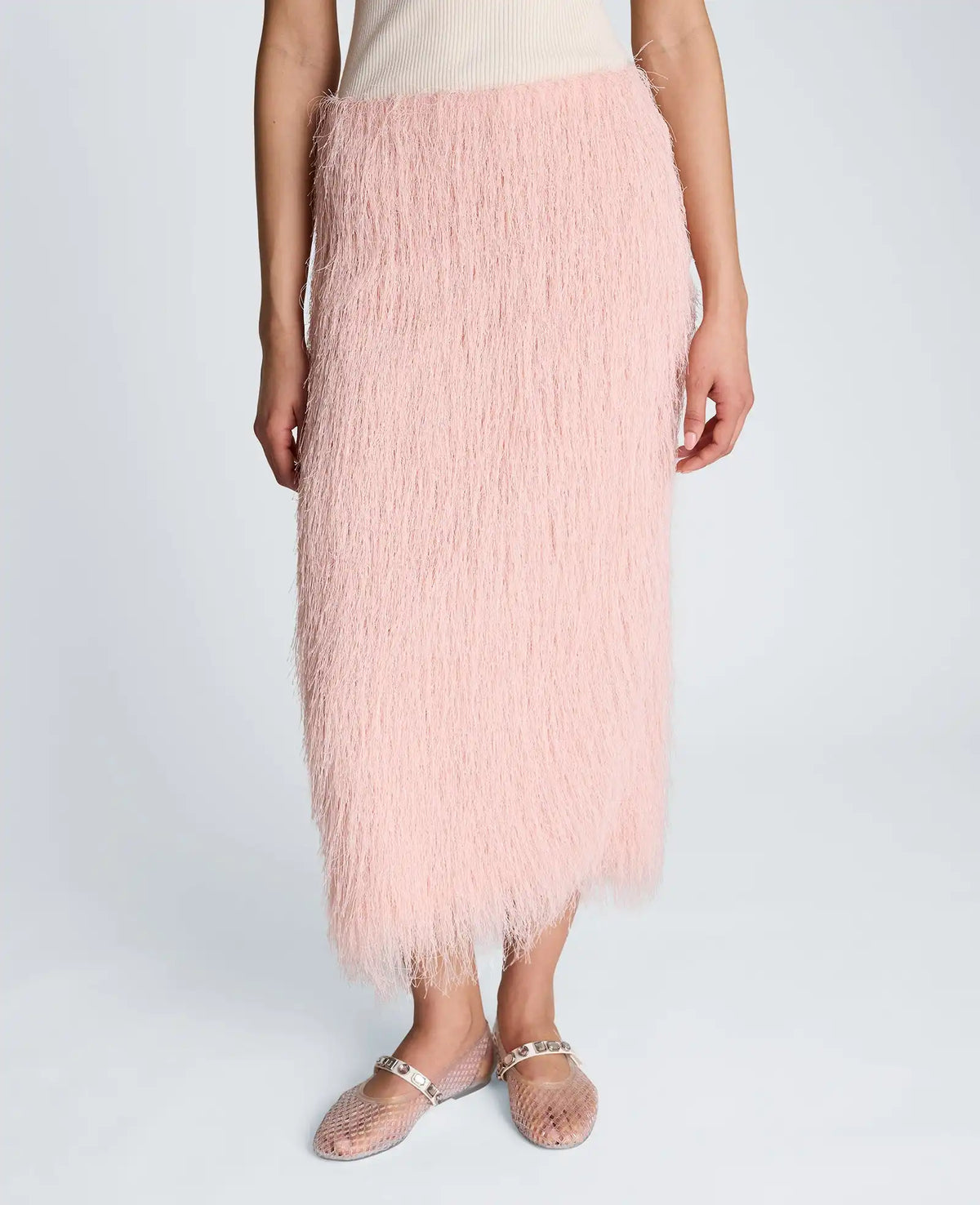 Feather Pull On Midi Skirt with Slit