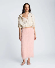 Feather Pull On Midi Skirt with Slit