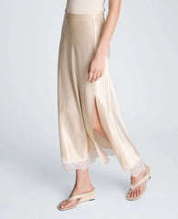 Pull On Midi Skirt with Side Slit & Lace Trim