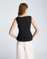 Sleeveless Panel Body Top with Peplum Pleat Hem