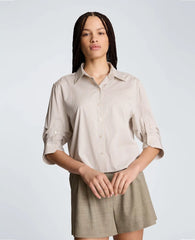 Cropped Shirt with Pleated 3/4 Sleeve