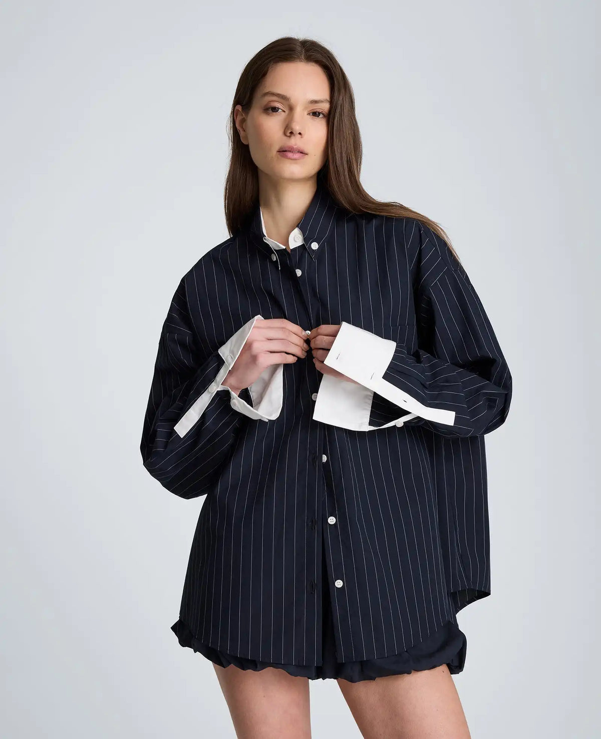 Long Sleeve Button Front Shirt with Contrast Details