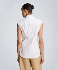 Fitted Pleat Body Sleeveless Button Front Shirt