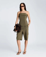 Sleeveless Bustier Top with Top Edge Overlay