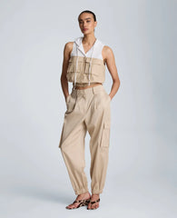 Hooded Sleeveless Button Front Top with Bubble Body