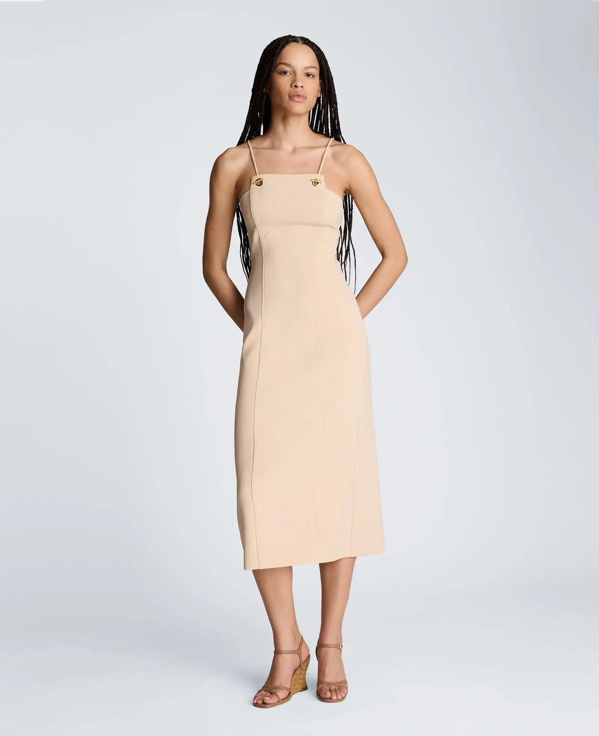 Square Neck Grommet Midi Dress