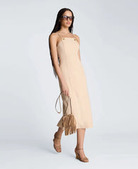 Square Neck Grommet Midi Dress