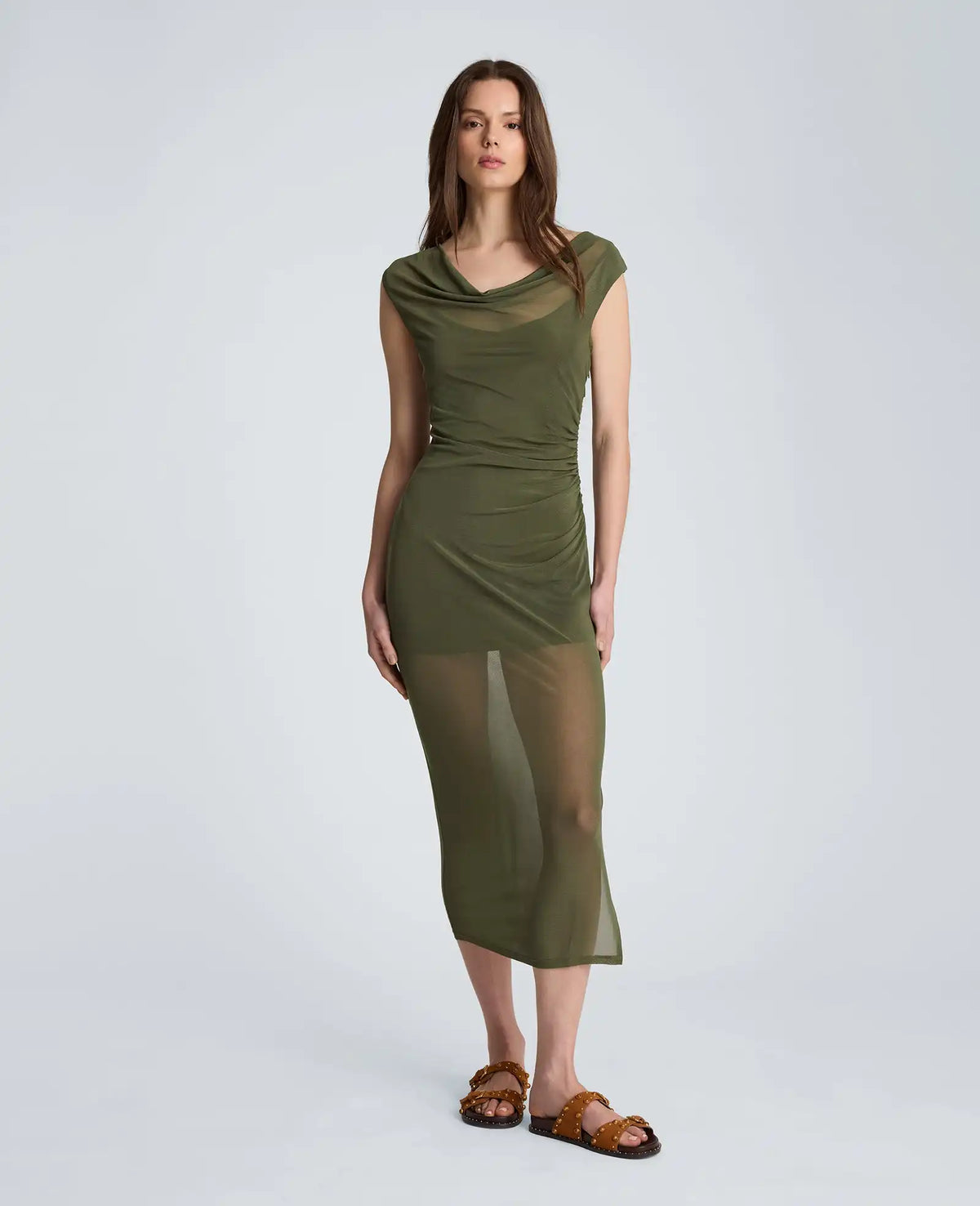 Sleeveless Cowl Neck Midi Dress
