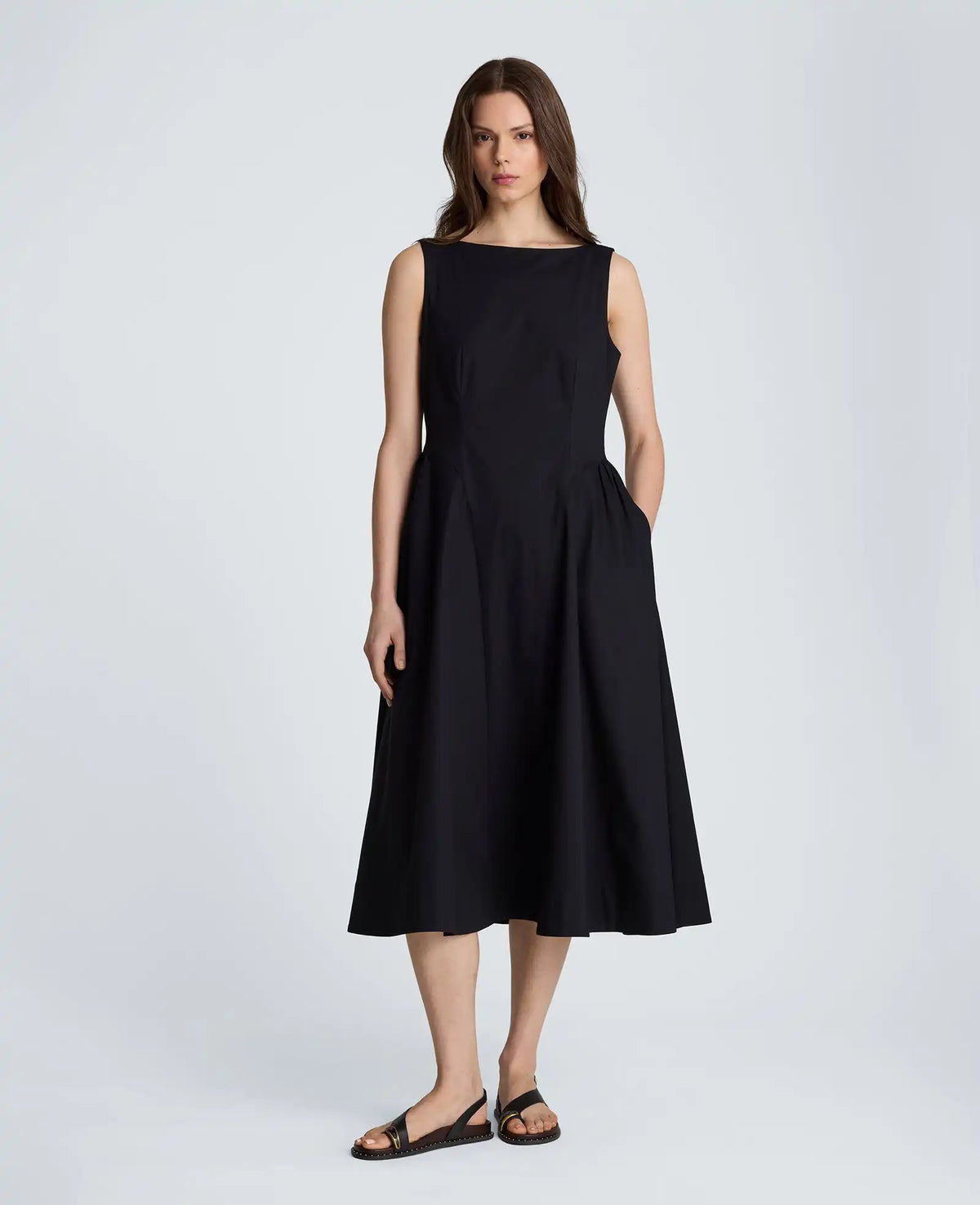 Sleeveless Boat Neck Midi Dress