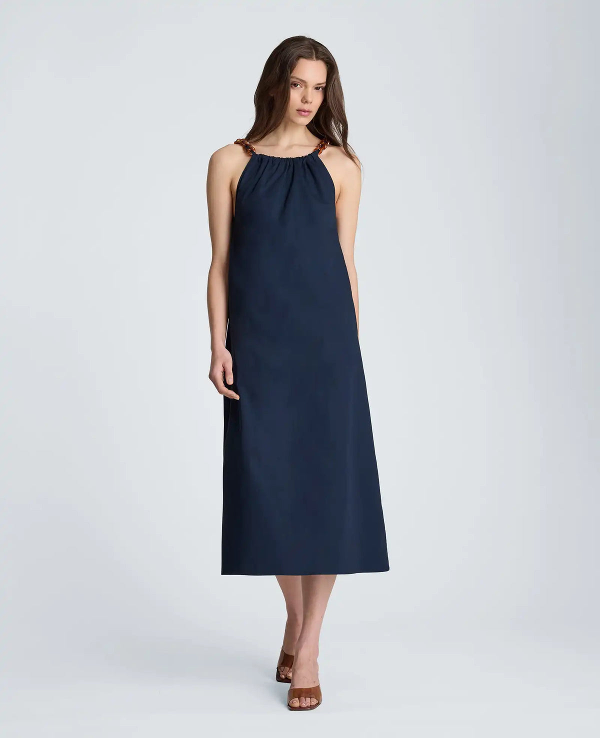 Tortoiseshell Tie Halter Midi Dress