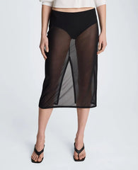 Pull On Mesh Midi Skirt with Built-In Underwear