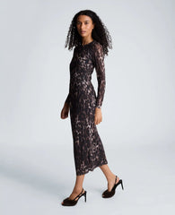 Knot Front Long Sleeve Mesh Midi Dress