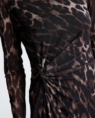 Knot Front Long Sleeve Mesh Midi Dress