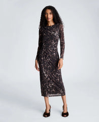 Knot Front Long Sleeve Mesh Midi Dress