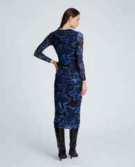 Knot Front Long Sleeve Mesh Midi Dress