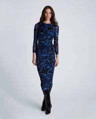 Knot Front Long Sleeve Mesh Midi Dress