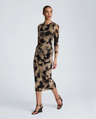 Knot Front Long Sleeve Mesh Midi Dress
