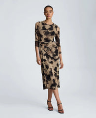 Knot Front Long Sleeve Mesh Midi Dress