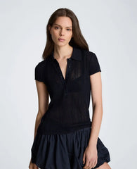Polo Cap Sleeve Varigated Rib Sweater