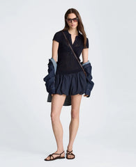 Polo Cap Sleeve Varigated Rib Sweater