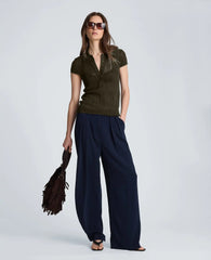 Polo Cap Sleeve Varigated Rib Sweater
