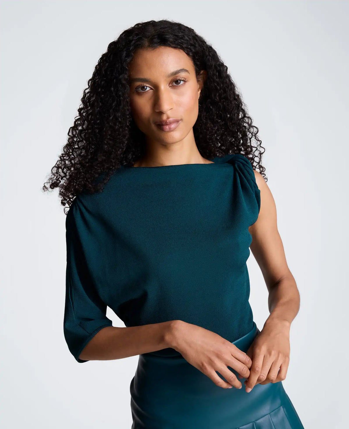 Asymmetrical Drape Neck Jersey Sweater