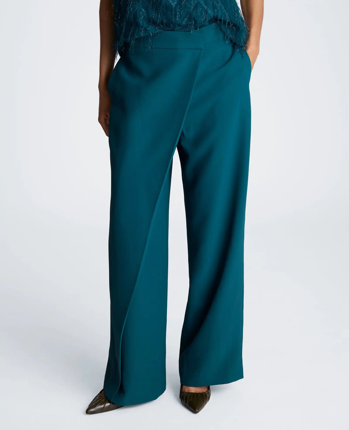 Fly Front Wide Leg Asymmetrical Crossover Pant
